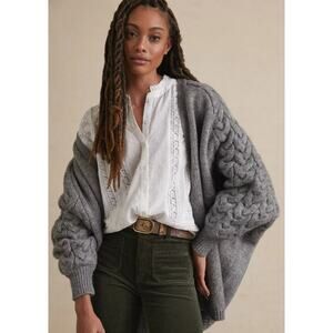 Anthropologie Cozyiest Chunky Knit Cardigan Sweater Shrug Grey Soft ~ One Size